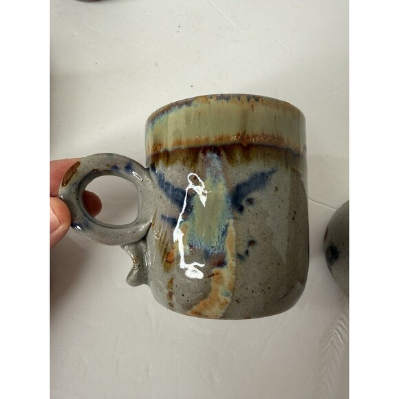 Set Vtg 70’s Jim Laeur Glazed Potter Mugs Pottery Mid Century  stunning - Picture 2 of 9